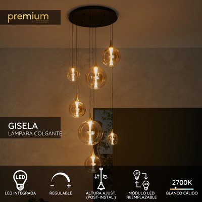 Lucide GISELA - Lámpara colgante - Ø 84 cm - LED Regul. - 2700K - Con módulo LED reemplazable - Ámbar - Premium
